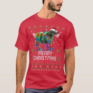 Camiseta Búfalo Santa Hat Animal Árbol de Navidad Iluminaci
