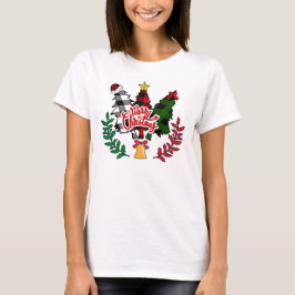 Camiseta Búfalo se puso merry Christmas Pine con Campana