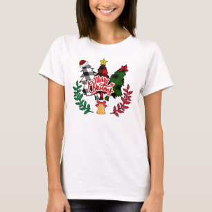 Camiseta Búfalo se puso merry Christmas Pine con Campana