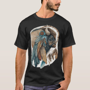 Camiseta Búfalo Tribal Watercolor Búfalo Dream Catcher
