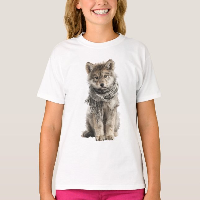 Camiseta Bufanda Acogedora Lobo Cachorro Niños (Anverso)