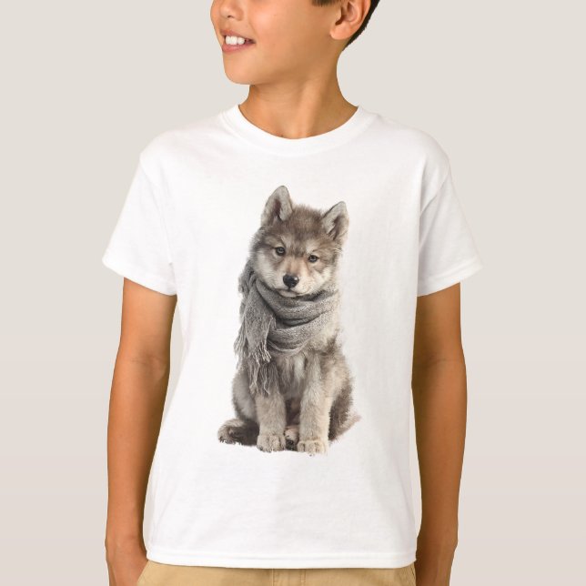 Camiseta Bufanda Acogedora Lobo Cachorro Niños (Anverso)