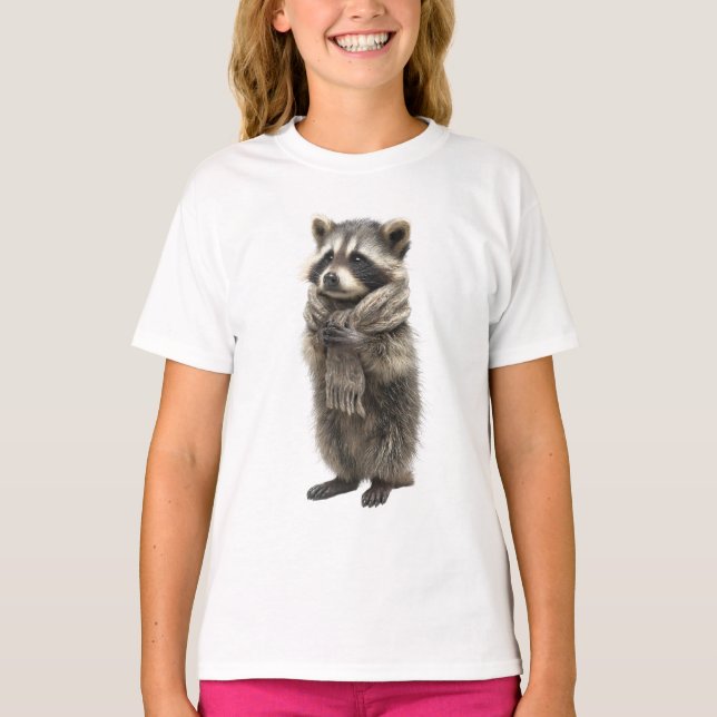 Camiseta Bufanda Acogedora Mapache De Pie Niños (Anverso)