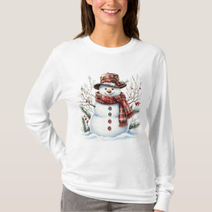 Camiseta Bufanda de Cuadros Clásica de Muñeco de Nieve con 