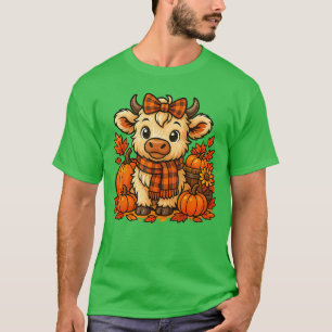 Camiseta Bufanda de cuadros de calabaza de otoño de vaca de