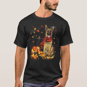 Camiseta Bufanda de otoño de pastor alemán Perros Hojas de