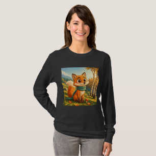 Camiseta Bufanda de zorro otoñal lindo manga larga