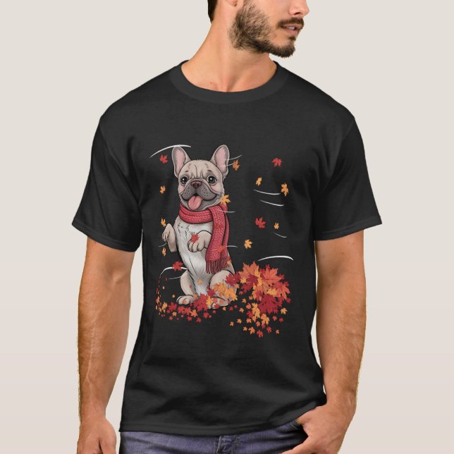 Camiseta Bufanda Divertida de Otoño para Perro Bulldog Fran (Anverso)