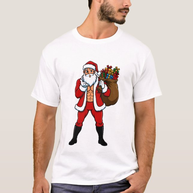 Camiseta Buff Santa Blowing Kiss! Ripped Abs & Sweet Christ (Anverso)