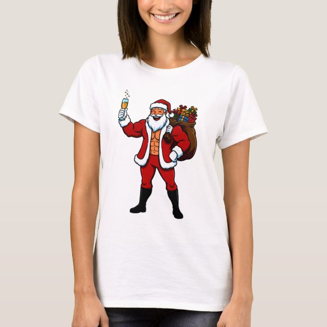 Camiseta Buff Santa Cheers! Ripped Santa Claus with Champag (Anverso)