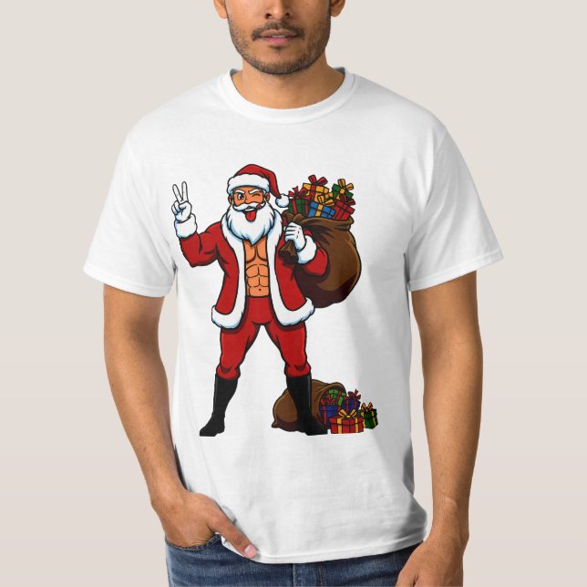 Camiseta Buff Santa Peace Sign! Ripped Abs & Funny Christma (Anverso)
