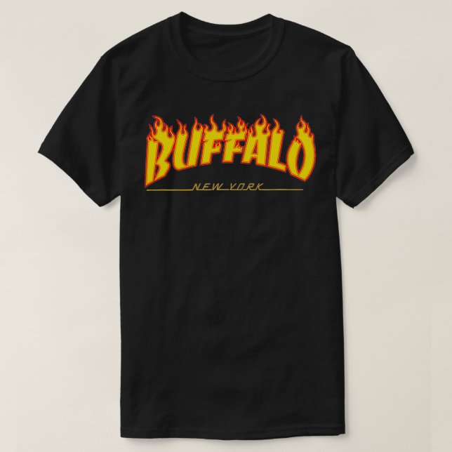 Camiseta BUFFALO Nuevo York flaming logo 716 BFLO rock s (Diseño del anverso)