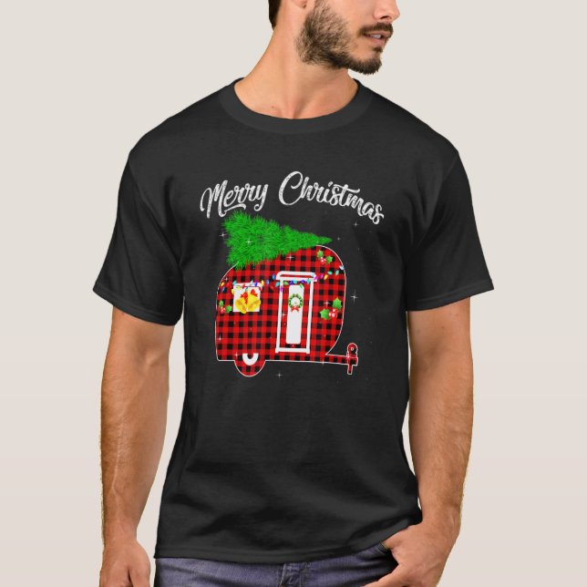 Camiseta Buffalo Plaid Camper Merry Christmas For Camping (Anverso)