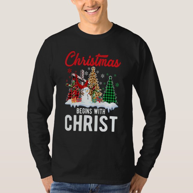 Camiseta Buffalo Plaid Christian Jesus Christmas Begins Wit (Anverso)