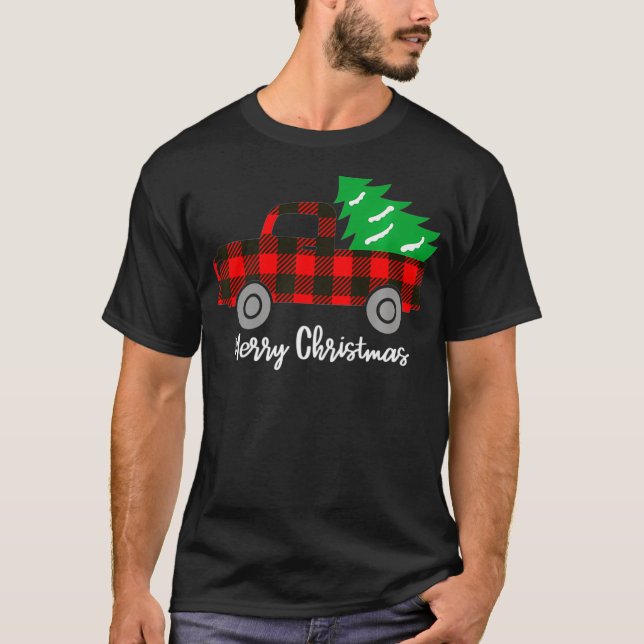 Camiseta Buffalo Plaid Christmas Tree Red Truck Premium (2) (Anverso)