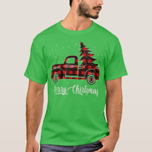 Camiseta Buffalo Plaid Christmas Tree Red Truck T  Merry Xm