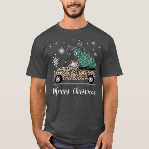 Camiseta Buffalo Plaid Christmas Tree Red Truck With Leopar