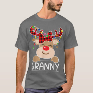 Camiseta Buffalo Plaid Granny Reindeer Christmas Light Fami