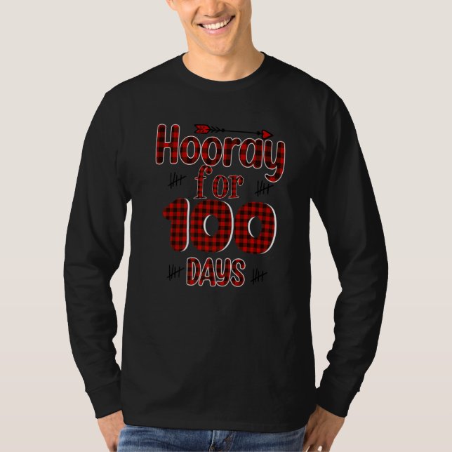 Camiseta Buffalo Plaid Happy 100th Day of School Hooray for (Anverso)