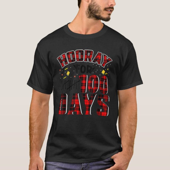 Camiseta Buffalo Plaid Happy 100th Day of School Hooray for (Anverso)
