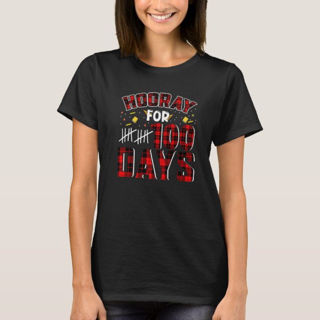 Camiseta Buffalo Plaid Happy 100th Day of School Hooray for (Anverso)