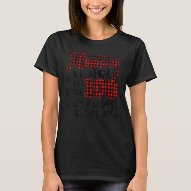 Camiseta Buffalo Plaid Happy 100th Day of School Hooray for (Anverso)