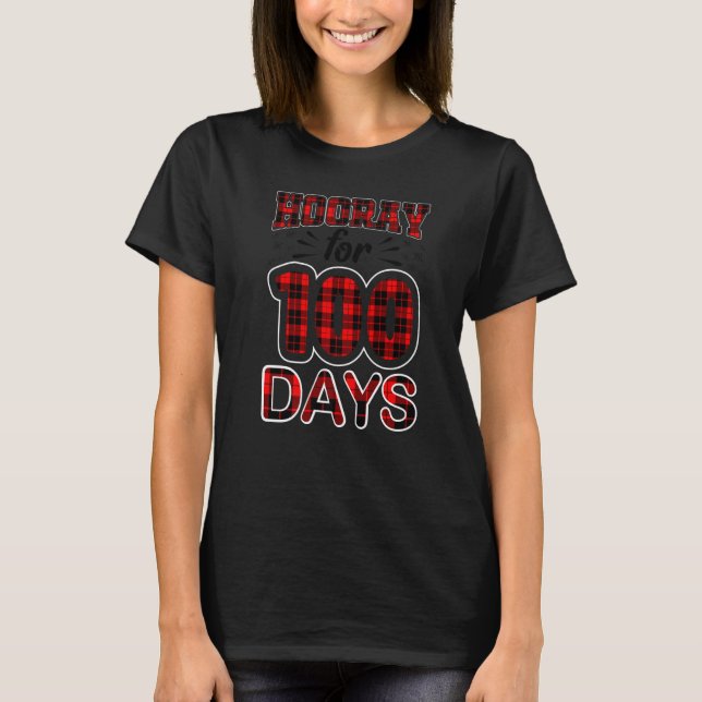 Camiseta Buffalo Plaid Happy 100th Day of School Hooray for (Anverso)
