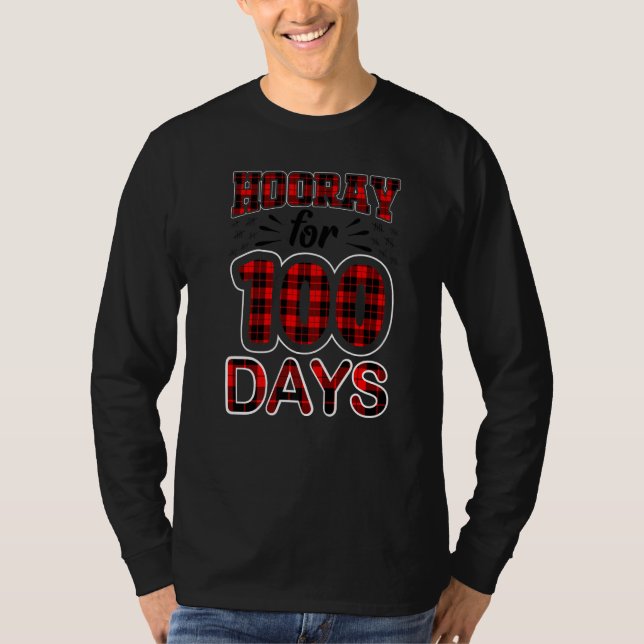 Camiseta Buffalo Plaid Happy 100th Day of School Hooray for (Anverso)