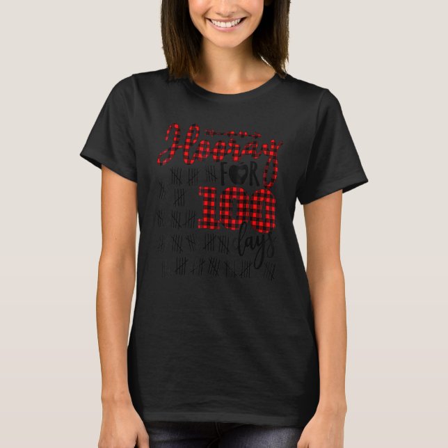 Camiseta Buffalo Plaid Happy 100th Day Of School Hooray For (Anverso)