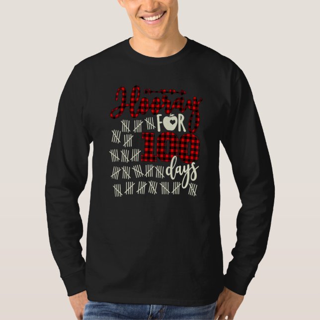 Camiseta Buffalo Plaid Happy 100th Day of School Hooray for (Anverso)