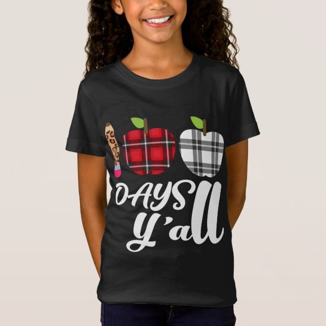 Camiseta Buffalo Plaid Leopard 100 Days Y'all Cute100th Day (Anverso)