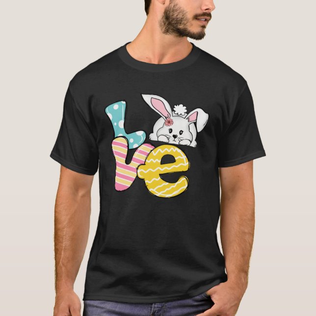 Camiseta Buffalo Plaid Love Bunny Retro Groovy Easter Day (Anverso)