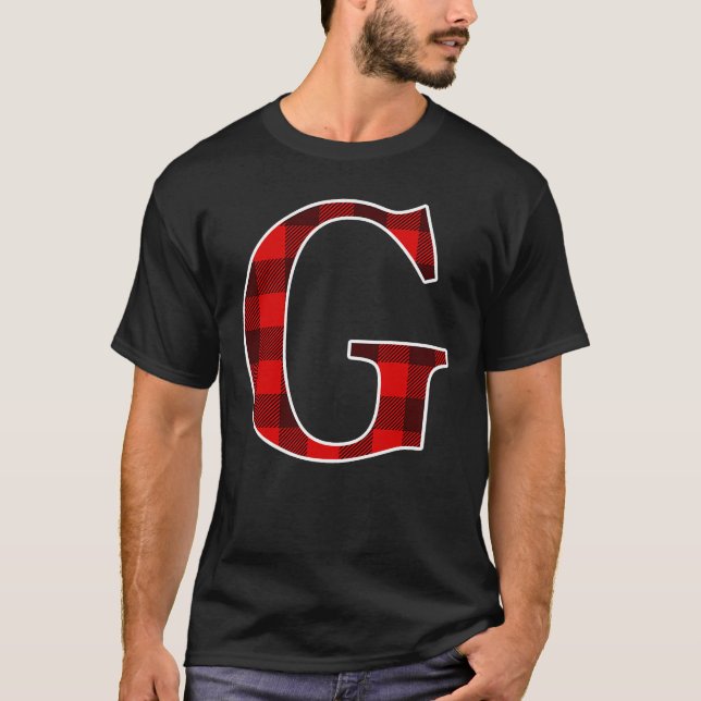 Camiseta Buffalo Plaid Monogram Letter G Matching Holiday (Anverso)