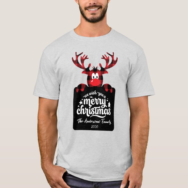 Camiseta Buffalo Plaid Reindeer Customized Christmas Family (Anverso)