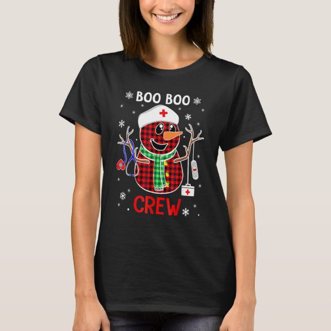 Camiseta Buffalo Plaid Snowman Nurse Boo Boo Crew Christmas (Anverso)