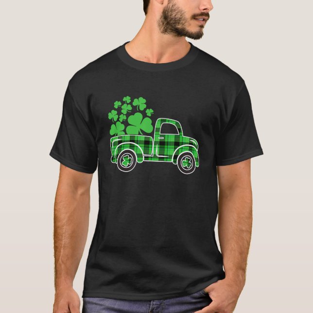 Camiseta Buffalo Plaid Truck Irish Shamrock Happy St Patric (Anverso)