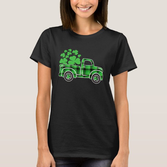 Camiseta Buffalo Plaid Truck Irish Shamrock Happy St Patric (Anverso)