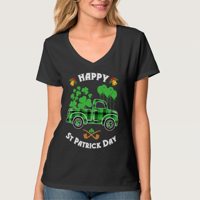 Camiseta Buffalo Plaid Truck Irish Shamrock Happy St Patric (Anverso)