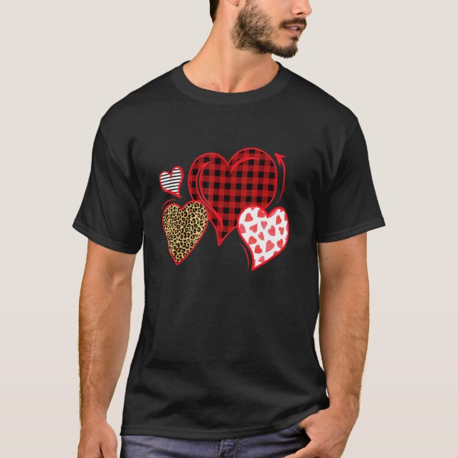 Camiseta Buffalo Red Black Plaid And Leopard Hearts Valenti (Anverso)