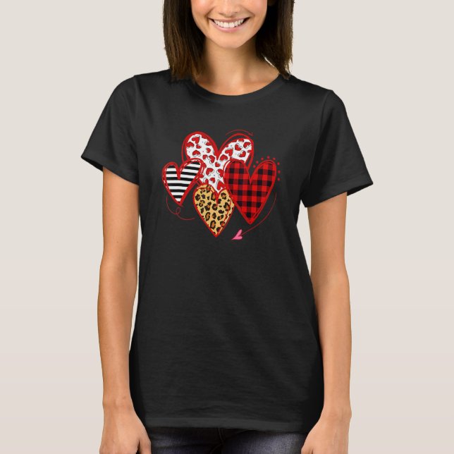 Camiseta Buffalo Red Black Plaid And Leopard Hearts Valenti (Anverso)