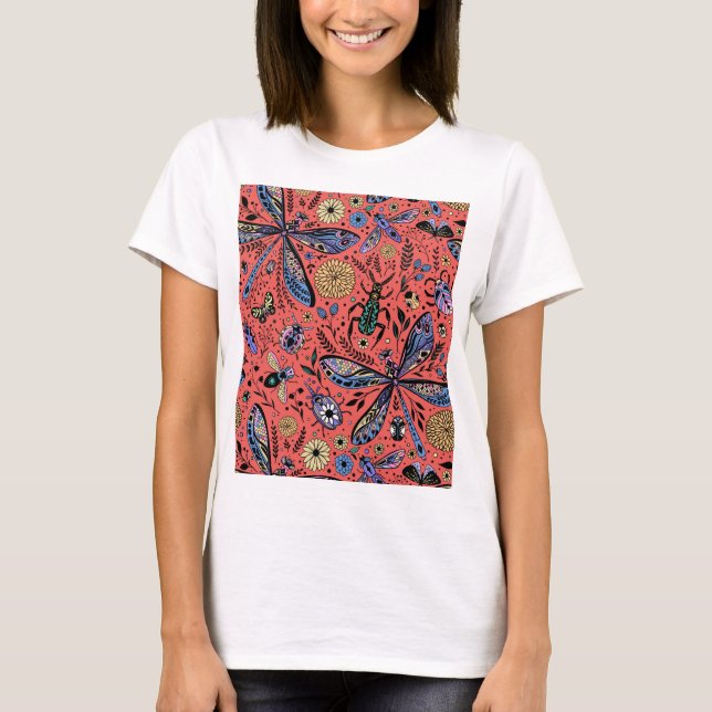 Camiseta Bugs de garabatos en rojo coral (Anverso)