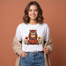 Camiseta Búho Adorable de Otoño sobre Calabaza Día de Acció