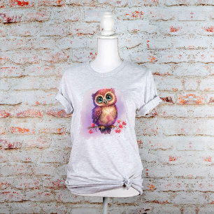 Camiseta Búho adorable en acuarela posado en una rama con f