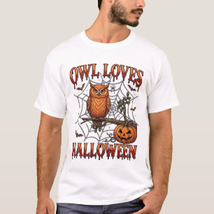 Camiseta Búho Ama Halloween Naranja Telaraña Calabaza_1