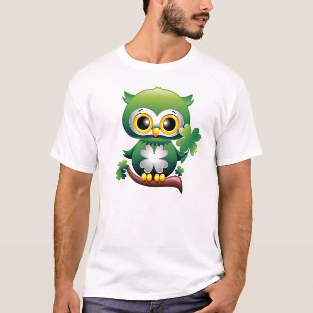 Camiseta Búho Bebé Lindo St Patrick Dibujo Animado (Anverso)