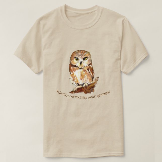 Camiseta Búho blanco, Bird Corrigiendo La Cita Gramática (Diseño del anverso)