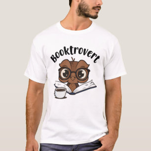 Camiseta búho Booktrovert con libro y café