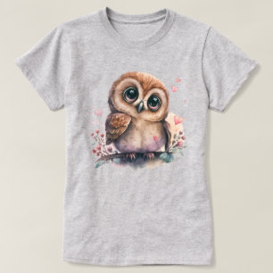 Camiseta Búho Caprichoso con Corazones y Flores