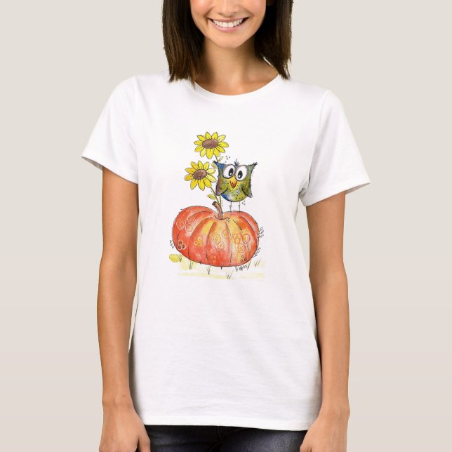 Camiseta Búho caprichoso y chiflado sobre calabaza (Anverso)