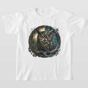 Camiseta Búho Cibernético Naturaleza vs Tecnología Steampun